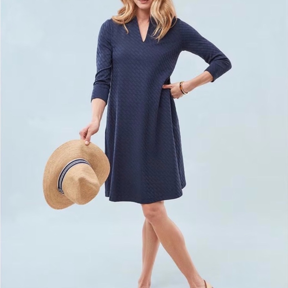 J. McLaughlin Navy Textured Long Sleeve Dress
